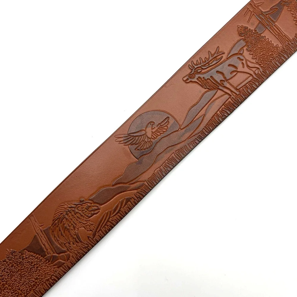NEW Brown Faux Leather Woodland Animals Scene Tooled Western Belt 31-39